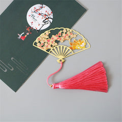Metal Bookmark Chinese Style Folding Fan Paper Reading Bookmarks Creative Book Page Marker Stationery Supplies Color Bookmarks