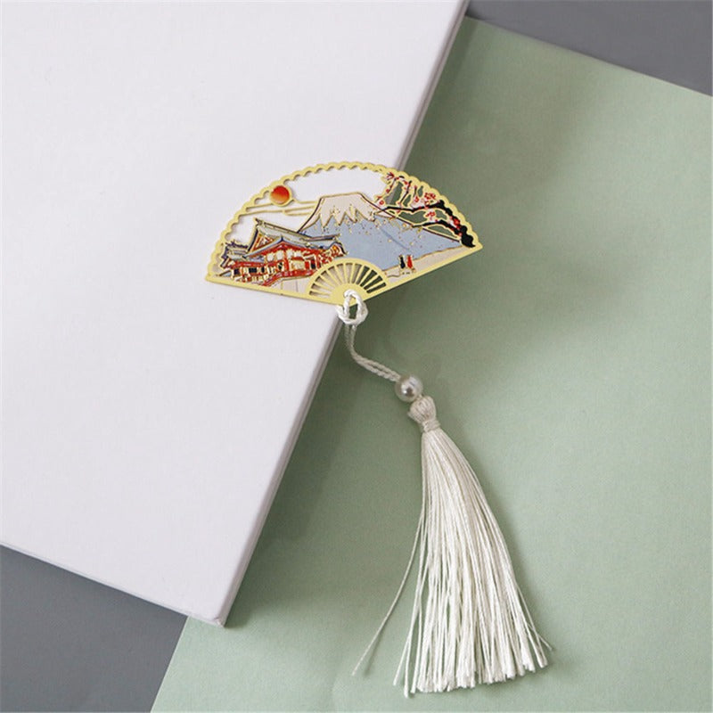 Metal Bookmark Chinese Style Folding Fan Paper Reading Bookmarks Creative Book Page Marker Stationery Supplies Color Bookmarks