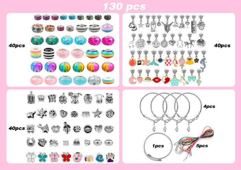 Bracelet Making Kit 130 Pcs DIY Jewelry Making Kit Children DIY Handmade Toy with Bracelet,Pendant,Beads,Charms and Necklace String for Bracelets Craft & Necklace Making,for Teen Girl Gifts Ages 3-13