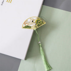 Metal Bookmark Chinese Style Folding Fan Paper Reading Bookmarks Creative Book Page Marker Stationery Supplies Color Bookmarks
