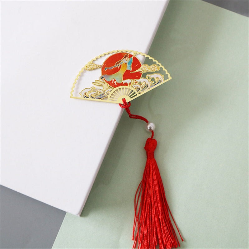 Metal Bookmark Chinese Style Folding Fan Paper Reading Bookmarks Creative Book Page Marker Stationery Supplies Color Bookmarks