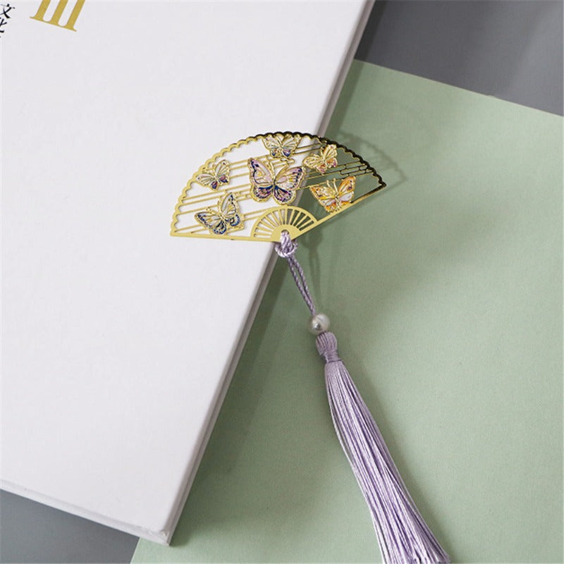 Metal Bookmark Chinese Style Folding Fan Paper Reading Bookmarks Creative Book Page Marker Stationery Supplies Color Bookmarks