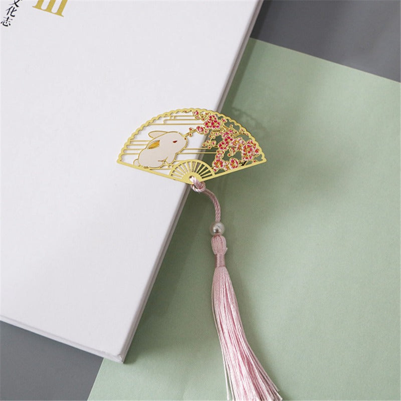 Metal Bookmark Chinese Style Folding Fan Paper Reading Bookmarks Creative Book Page Marker Stationery Supplies Color Bookmarks