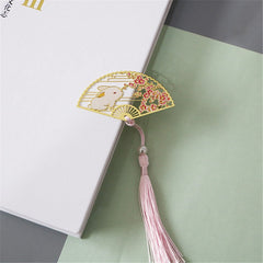 Metal Bookmark Chinese Style Folding Fan Paper Reading Bookmarks Creative Book Page Marker Stationery Supplies Color Bookmarks