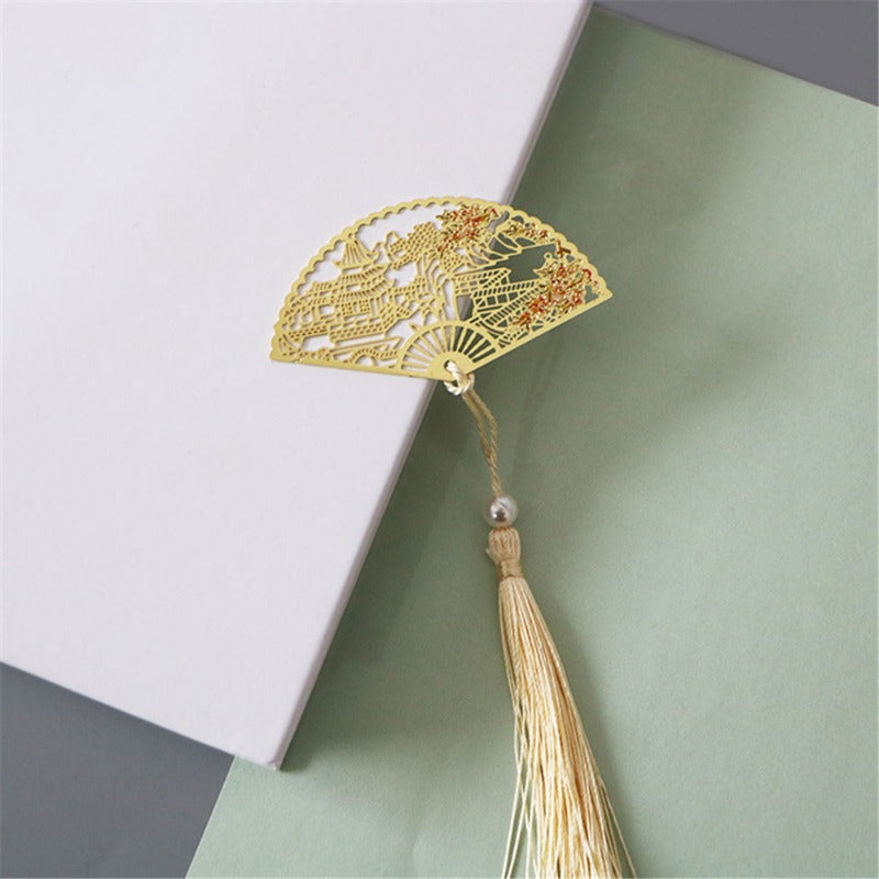 Metal Bookmark Chinese Style Folding Fan Paper Reading Bookmarks Creative Book Page Marker Stationery Supplies Color Bookmarks