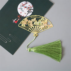 Metal Bookmark Chinese Style Folding Fan Paper Reading Bookmarks Creative Book Page Marker Stationery Supplies Color Bookmarks